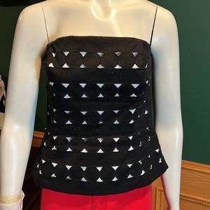 White House Black Market Black and White Strapless Top
